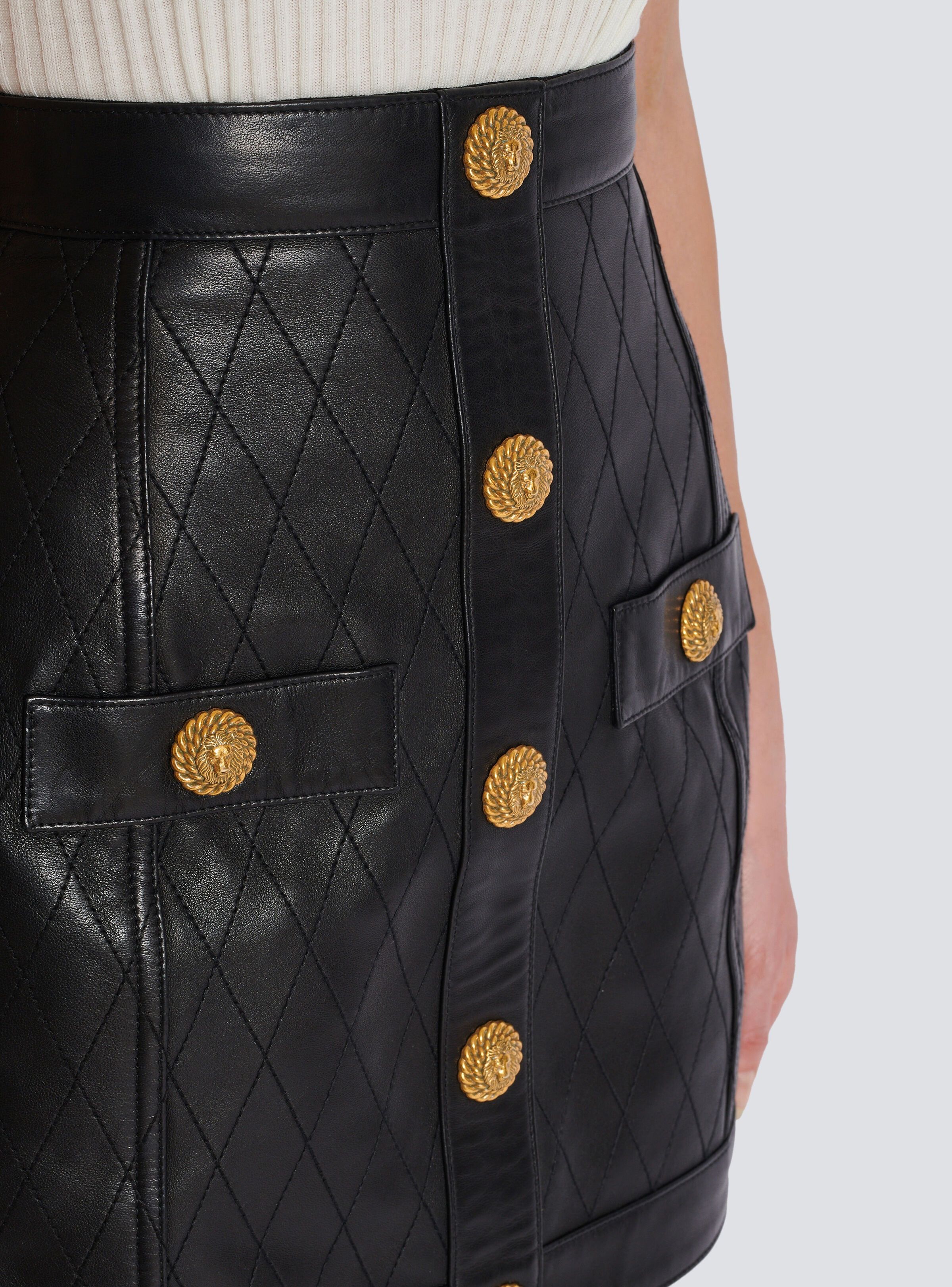 Balmain o1s1wg110725 Topstitched Leather Skirt in Black Size 26" / US 2 / IT 38 - 6 Thumbnail