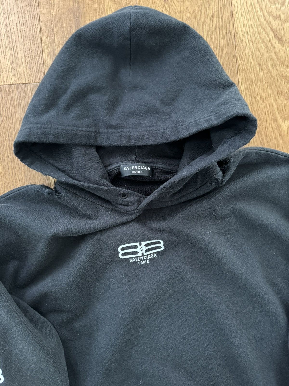 Balenciaga BALENCIAGA DISTRESSED DOUBLE B HOODIE Size US L / EU 52-54 / 3 - 4 Thumbnail