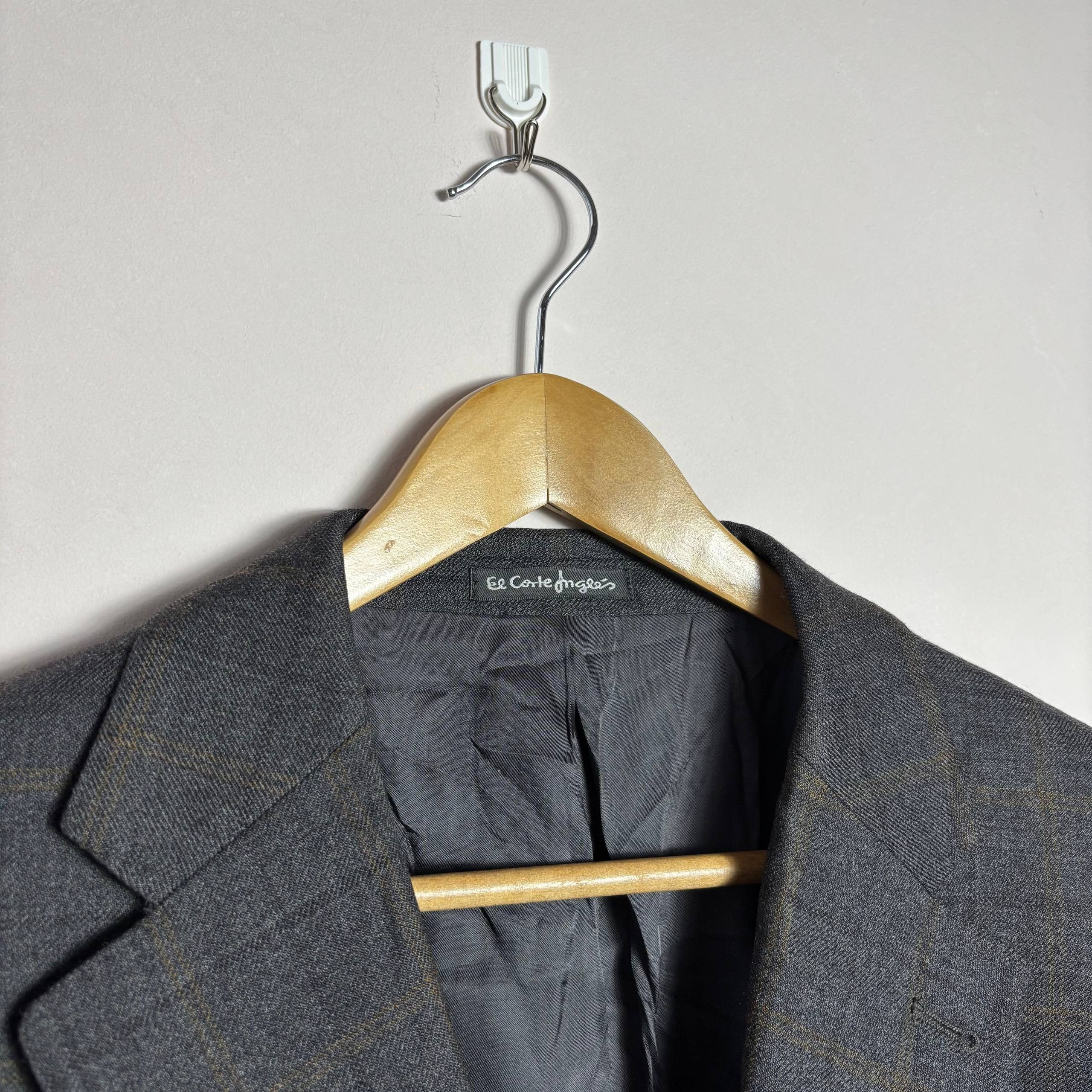 Other Dustin El Corte Tweed Check Gray Lined Wool Blazer 46 EU 56R Size 46R - 4 Thumbnail