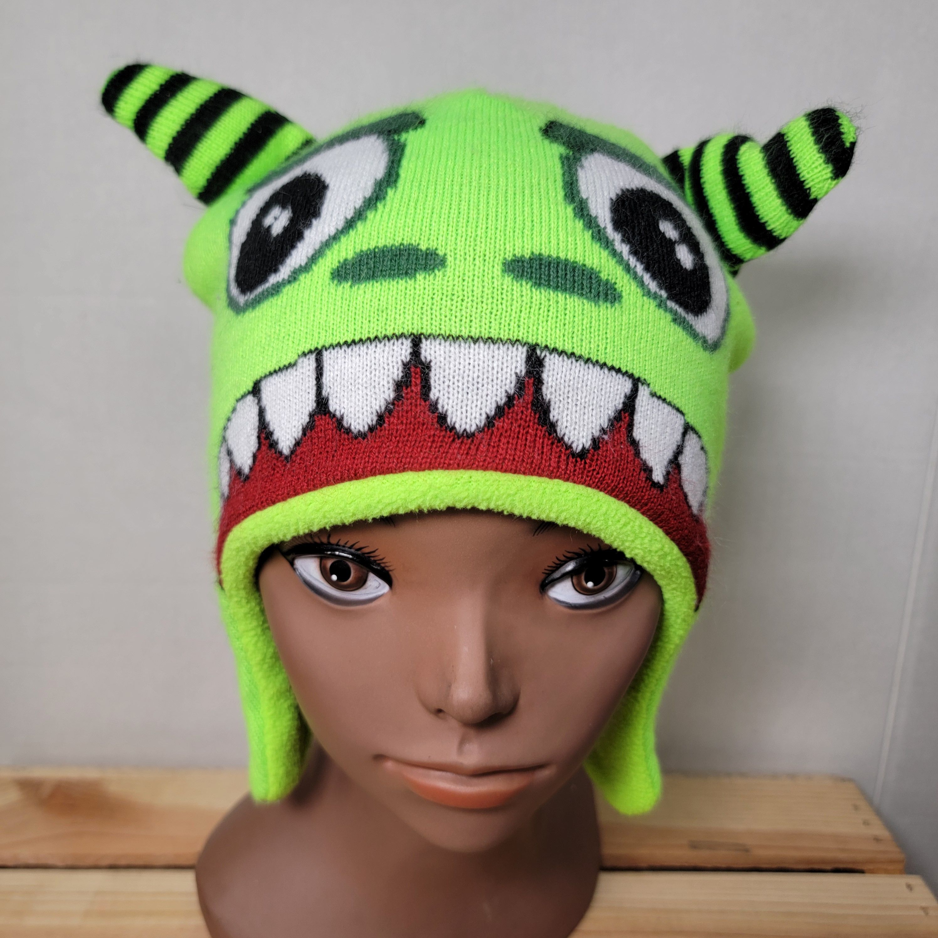 Japanese Brand Green Knit Monster Beanie w/ Horns - Size OSFM Size ONE SIZE - 2 Thumbnail