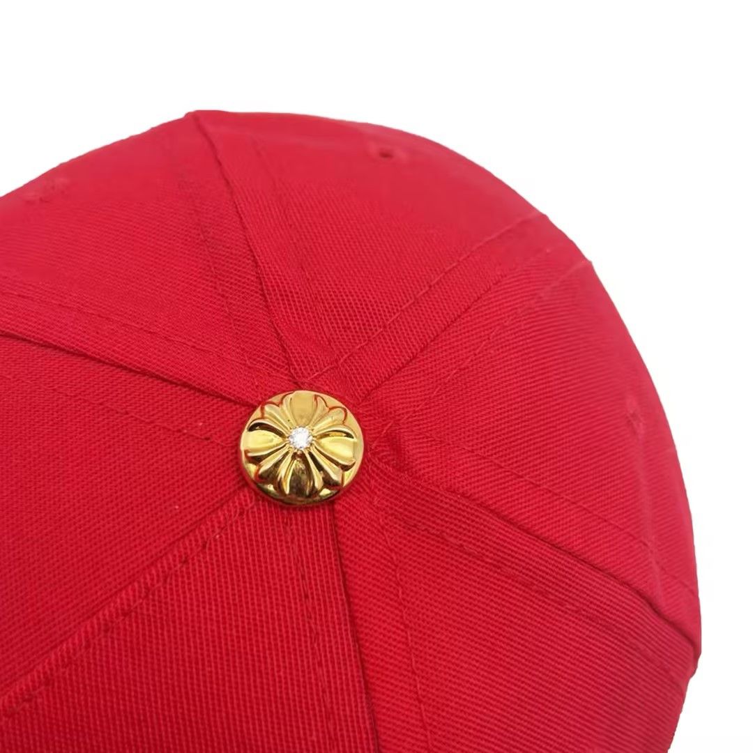 Chrome Hearts Chrome Hearts CH Embroidered 22K Gold Diamond Button Red Cap Size ONE SIZE - 5 Thumbnail