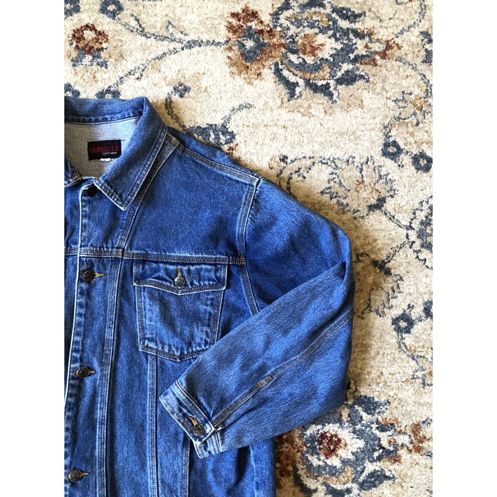 Denime VINTAGE Sunbelt Sportswear Denim Jacket Mens Large Blue Long Pockets Buttons Biker Cotton Shirt/Coat Size US L / EU 52-54 / 3 - 4 Thumbnail