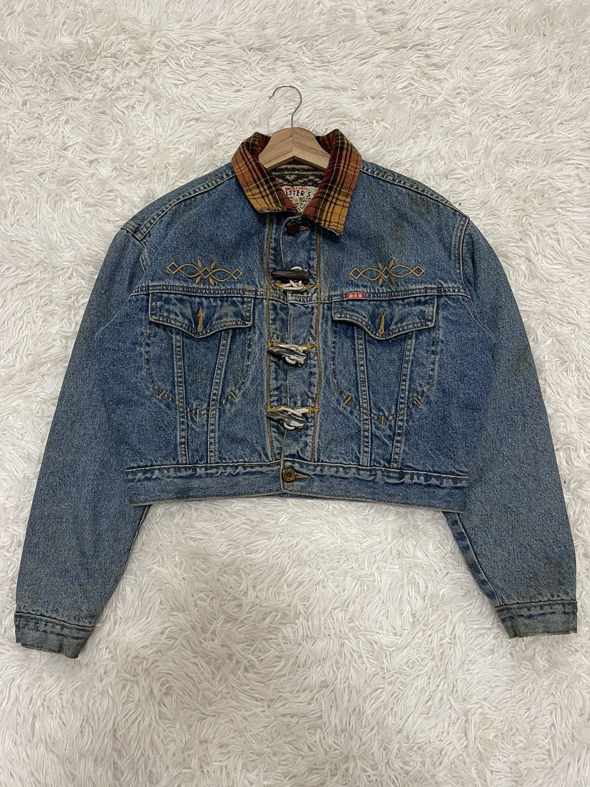 Vintage Sweet Camel Sherpa Lined Button Toggle Croped Denim Jacket Size M / US 6-8 / IT 42-44 - 1 Thumbnail