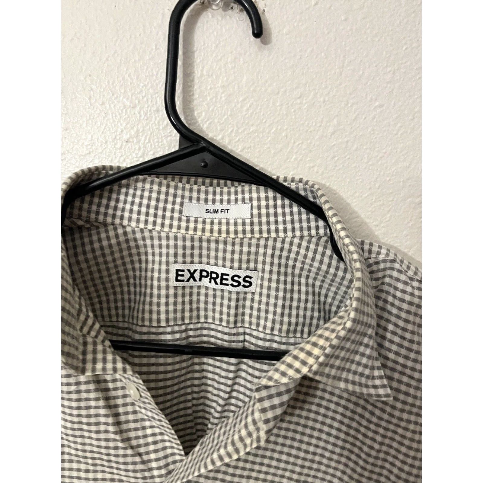 Express Express Slim Fit Solid Dress Shirt Multicolor Gingham Men Medium Size 40R - 3 Thumbnail