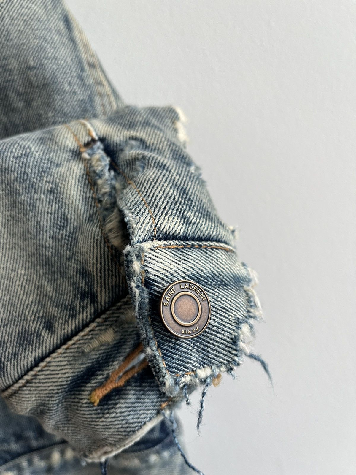 Saint Laurent Paris Saint Laurent Rare Runway Trash Denim Jacket Size US L / EU 52-54 / 3 - 21 Thumbnail