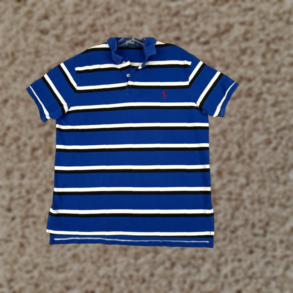 Ralph Lauren VINTAGE Ralph Lauren Polo Shirt Mens XL Blue Stripe Cotton Custom Fit Size US XL / EU 56 / 4 - 1 Thumbnail