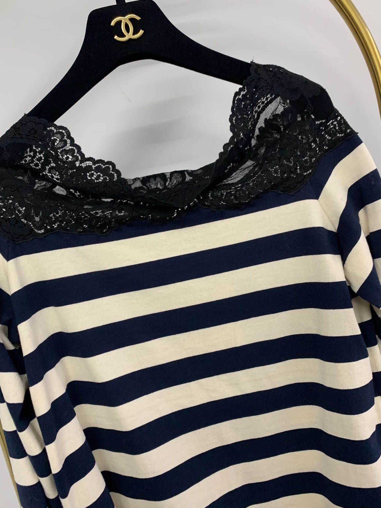 Miu Miu MIU MIU Lace-Paneled Black & White Stripe Knit Sweater XS Size XS / US 0-2 / IT 36-38 - 2 Thumbnail