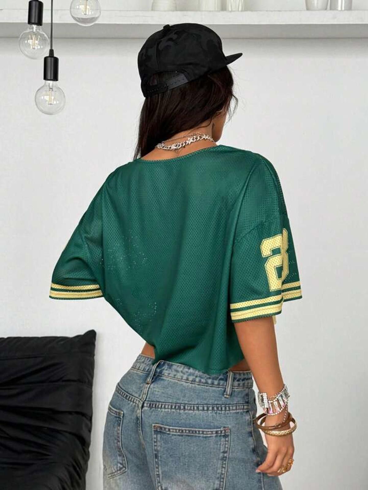 Other Green and Yellow Lace Trim Mesh Crop Top Jersey Size ONE SIZE - 6 Thumbnail