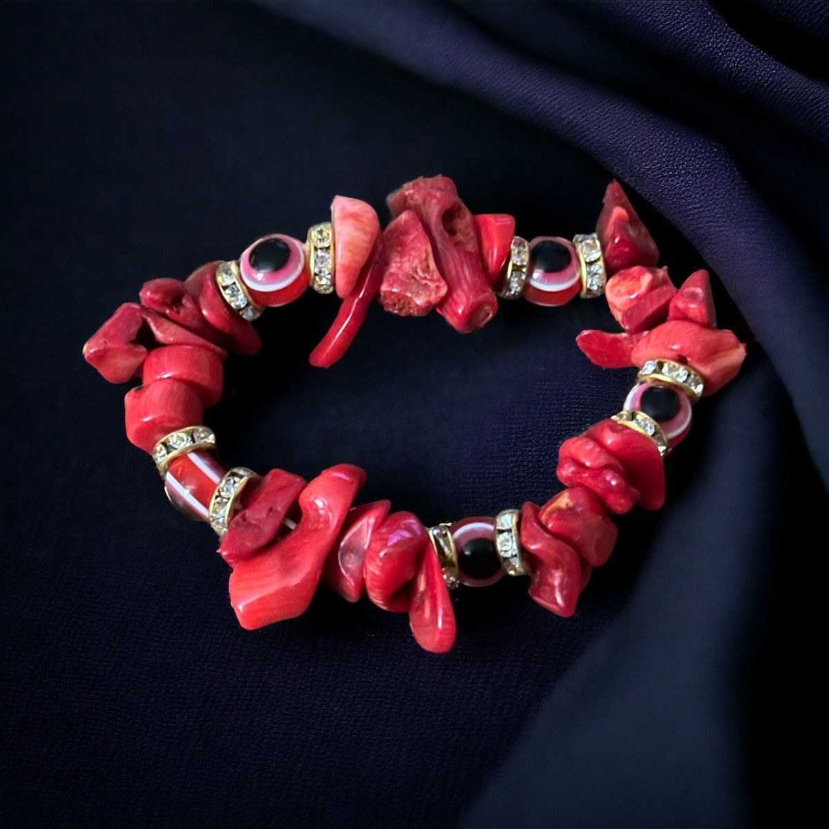 Other Red coral shell bead evil eye stretch bracelet Size ONE SIZE - 1 Thumbnail