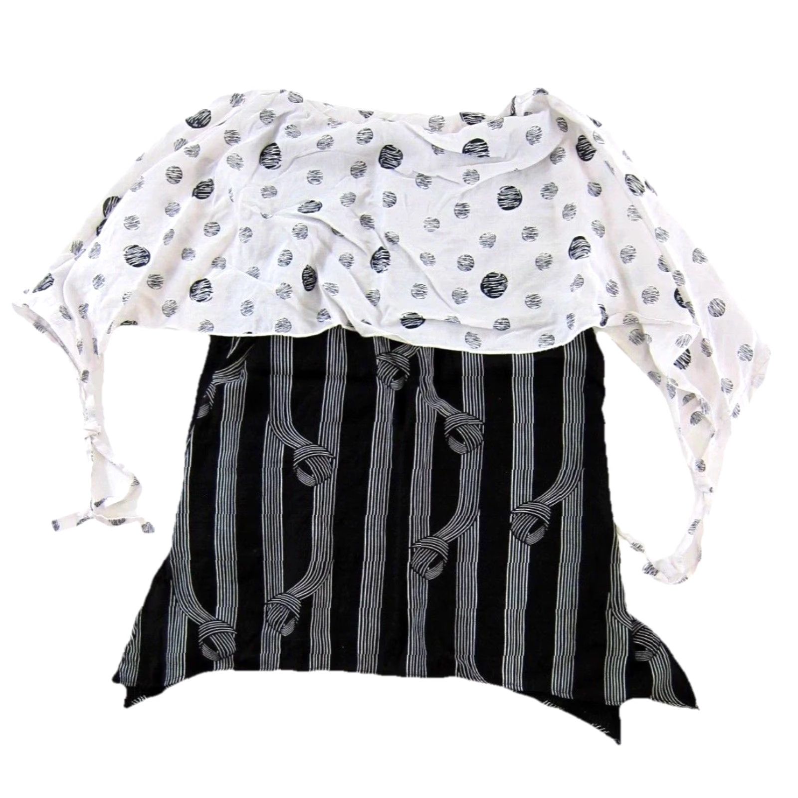 Vintage Shana Blouse Tunic 100% Rayon Black White Geometric Polka Dot 90s Bohemian Boxy Large Women XS-XL? Size L / US 10 / IT 46 - 2 Thumbnail
