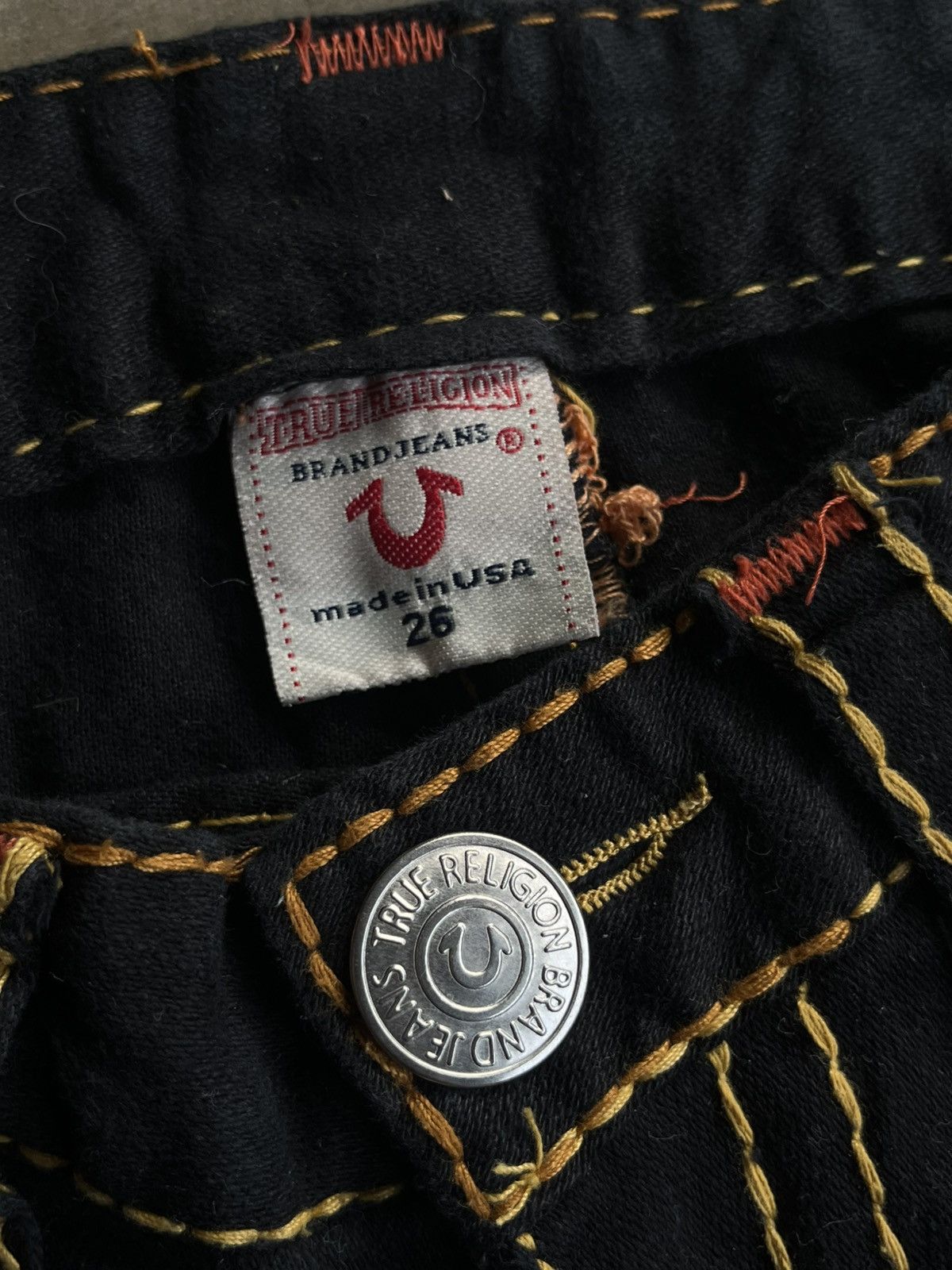 If Six Was Nine TRUE RELIGION BLACK FLARE BOOTCUT DENIM JEANS PANTS PATTERN Size US 26 / EU 42 - 9 Thumbnail