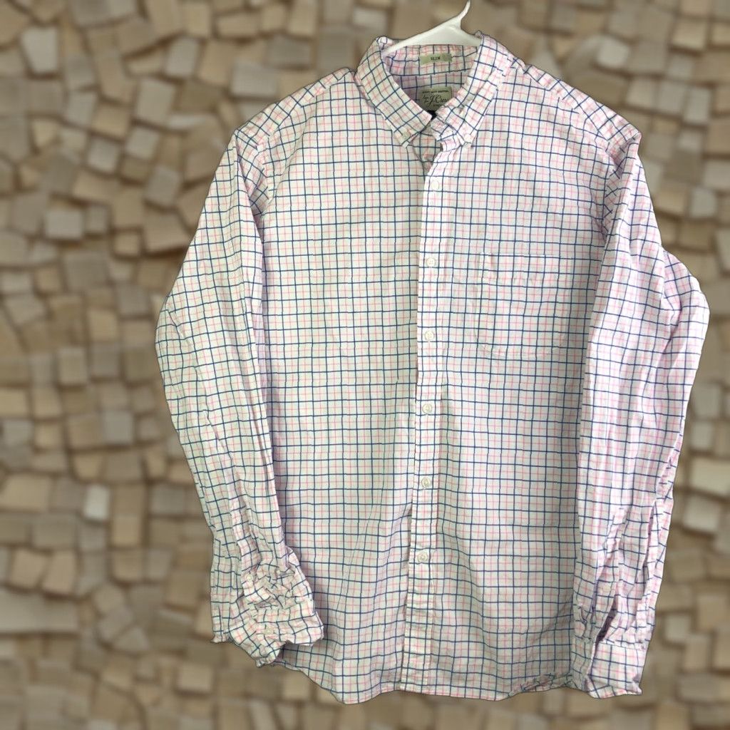 J.Crew J.Crew Slim Mens Large White Striped Long Sleeve Button Down Collar Shirt Size US L / EU 52-54 / 3 - 1 Thumbnail