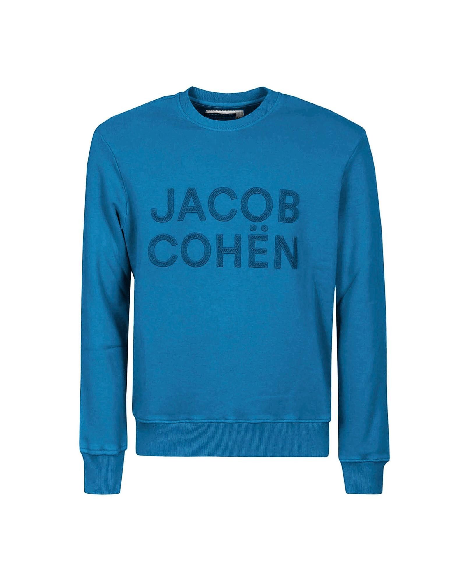 image of Jacob Cohen Embossed Logo Cotton Sweater in Light Blue, Men's (Size Large)