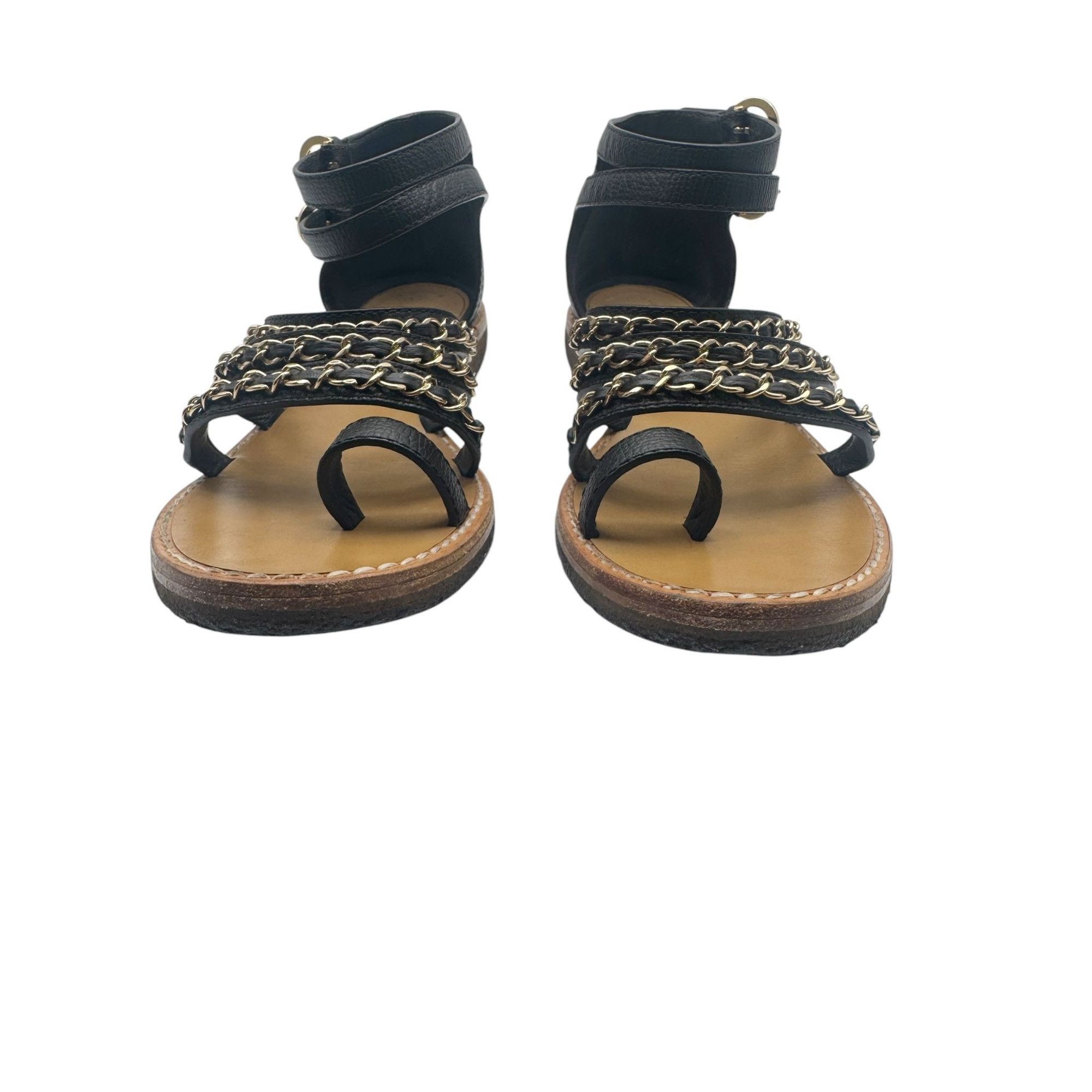 Chanel Chanel SS2016 Sandals Black Leather Chain EU37C Size US 7 / IT 37 - 3 Thumbnail