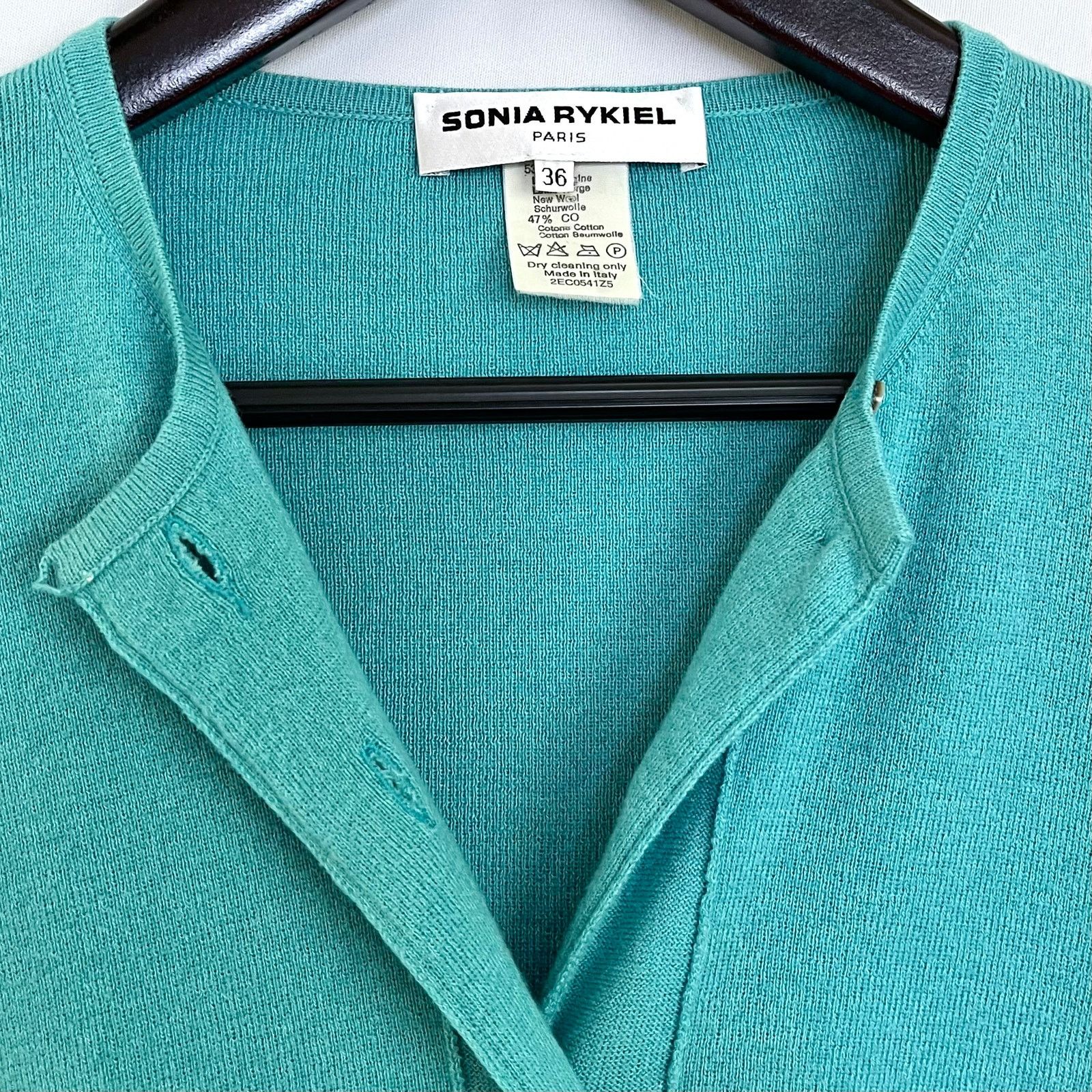Sonia Rykiel × Vintage Sonia Rykiel Vintage Turquoise Virgin Wool Cardigan Sweater Size S / US 4 / IT 40 - 6 Thumbnail