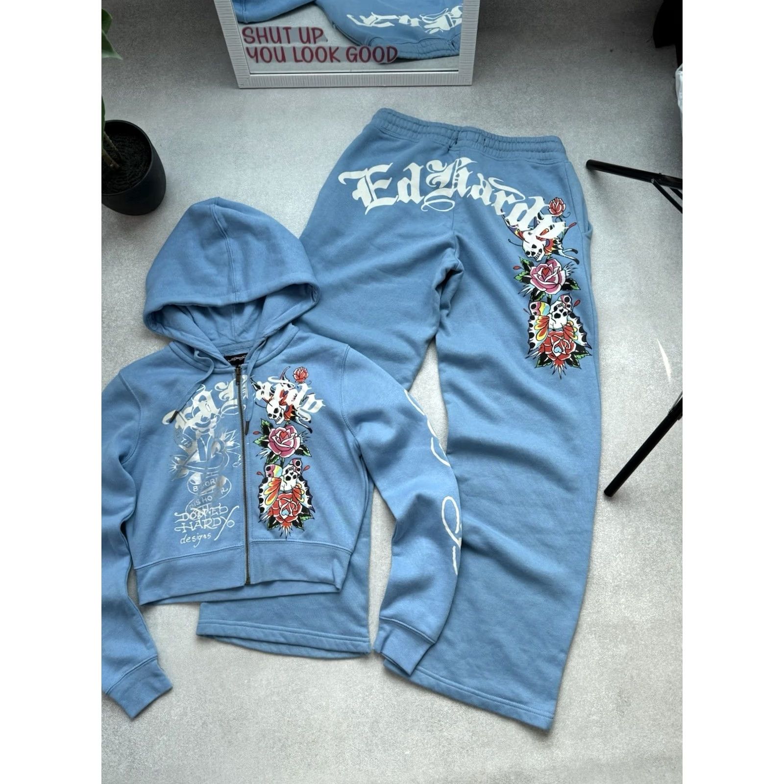 Ed Hardy Ed Hardy Blue Tracksuit Set Hoodie Sweatpants Skull Rose Y2K Size M Women’s Sweatsuit Activewear Tracksuit, Ed Hardy Skull, Y2K, 90s, Womens, M Size M / US 6-8 / IT 42-44 - 6 Thumbnail