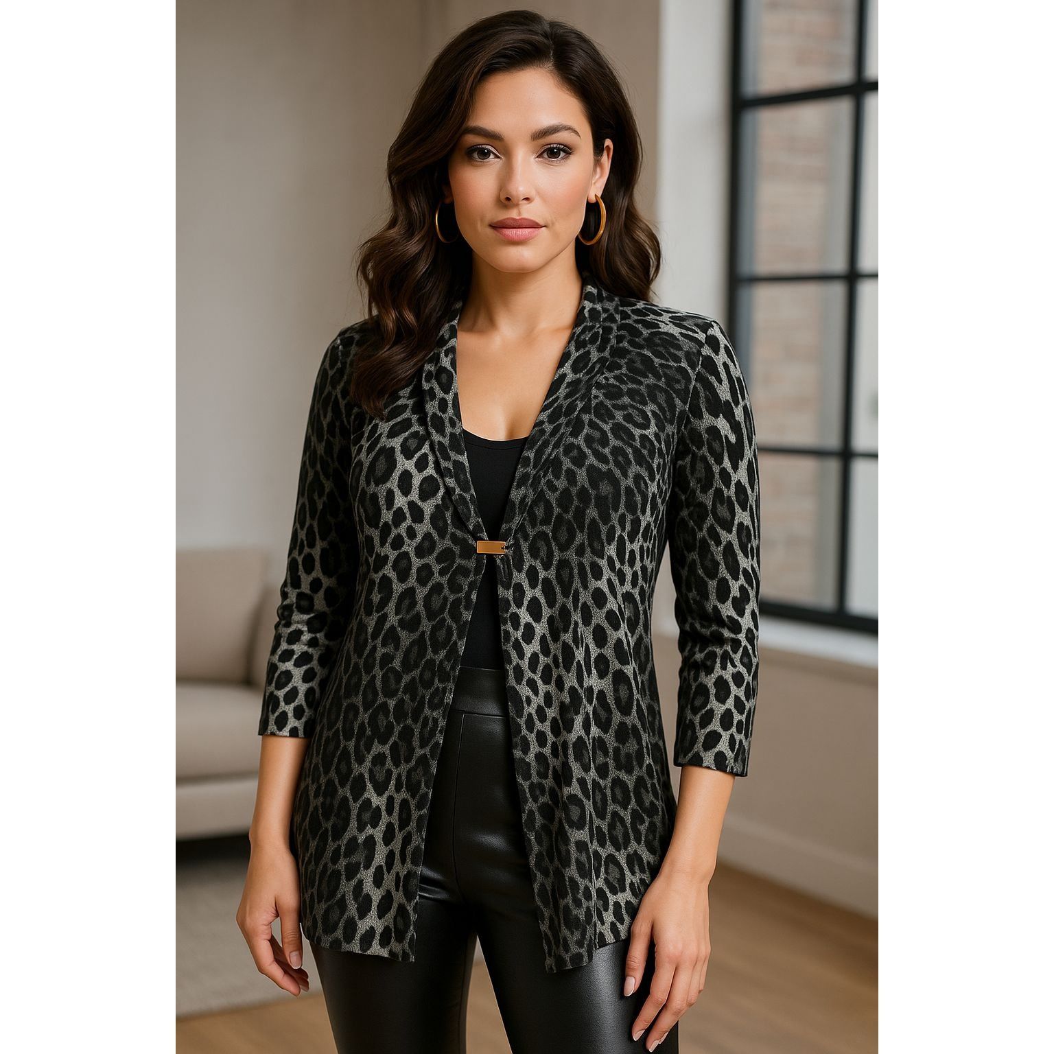 Other AB Studio Leopard Print Cardigan Black Gray Medium Lightweig Size M / US 6-8 / IT 42-44 - 2 Thumbnail