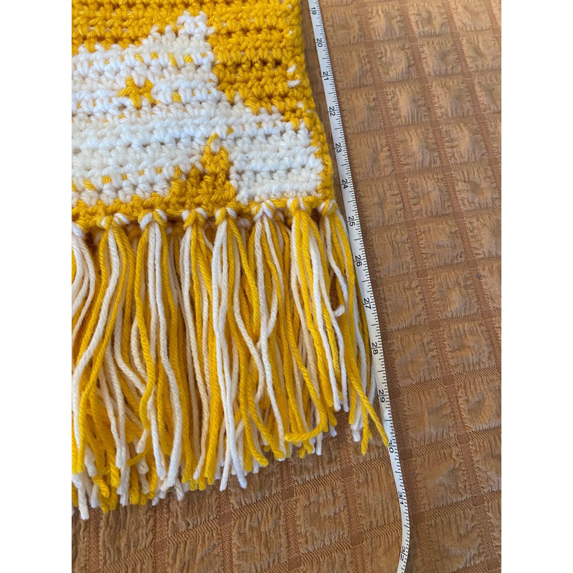 Other Handmade Crochet Winter Scarf Cat Motif Yellow/White W/5” Fr Size ONE SIZE - 3 Thumbnail