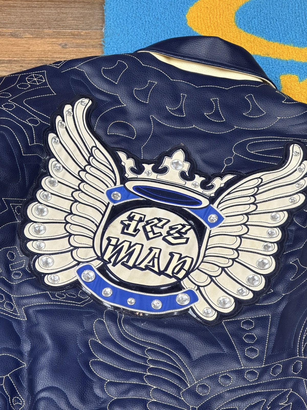 JNCO Raw Blue Ice Man Leather Varsity Jacket Size L Size US L / EU 52-54 / 3 - 16 Thumbnail
