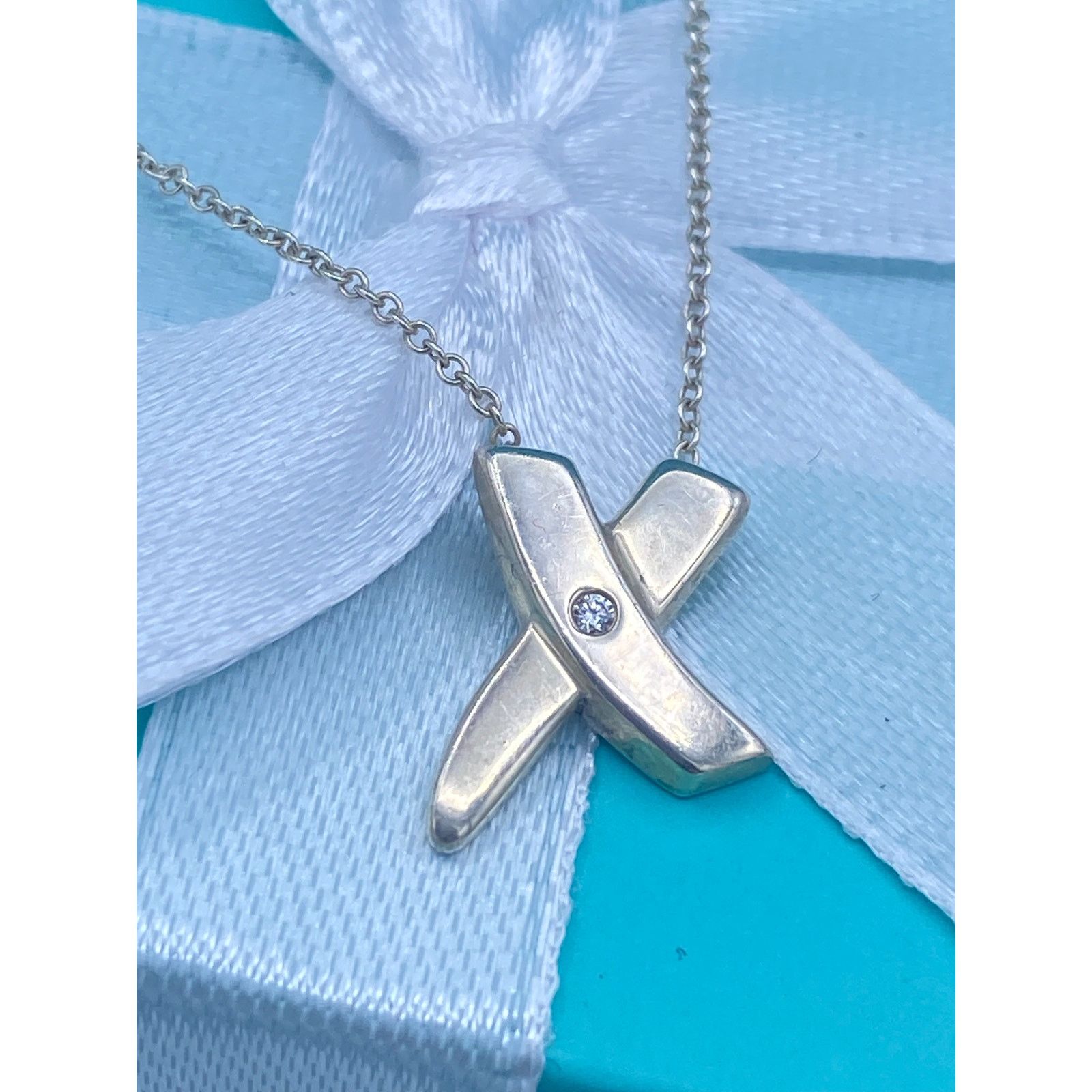 Tiffany & Co. Tiffany & Co. Sterling Silver Diamond X Pendant Necklace Size ONE SIZE - 4 Thumbnail