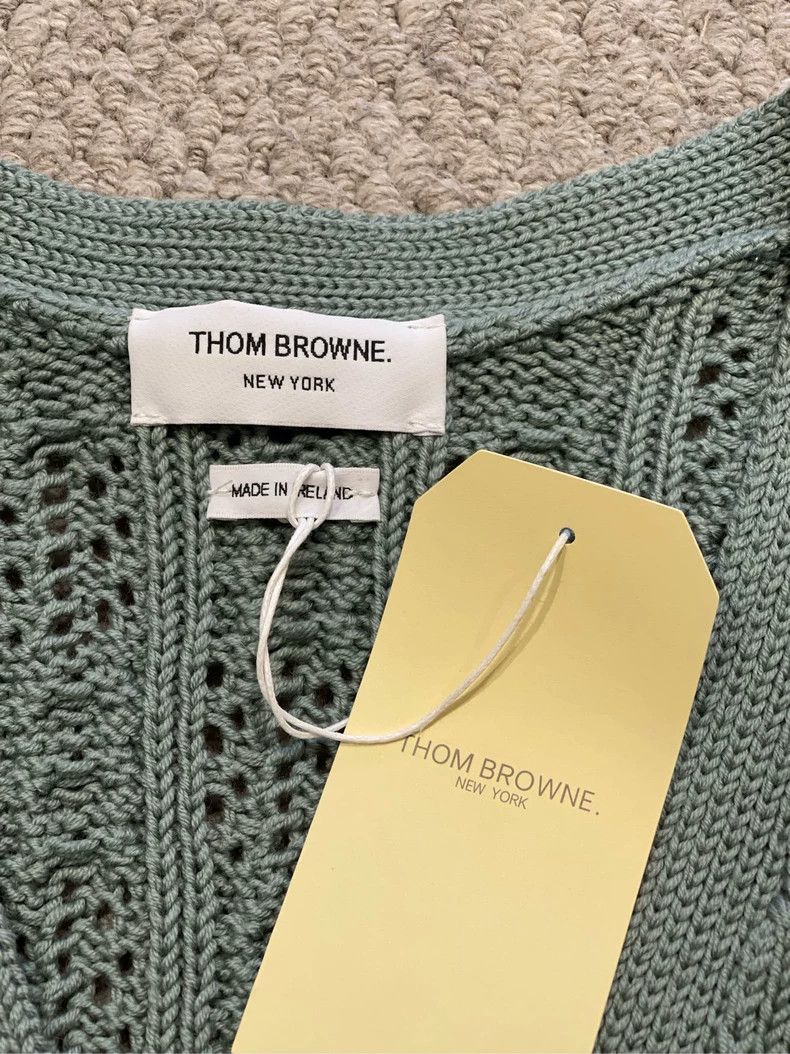 Thom Browne Thom browne Pine stone green four-striped hollow knitted ca Size US L / EU 52-54 / 3 - 6 Thumbnail