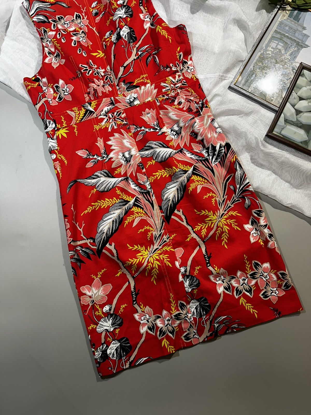 Diane von Furstenberg DVF Red Floral Zip Front Sheath Dress Sz 6 Cotton Stretch Size M / US 6-8 / IT 42-44 - 14 Thumbnail
