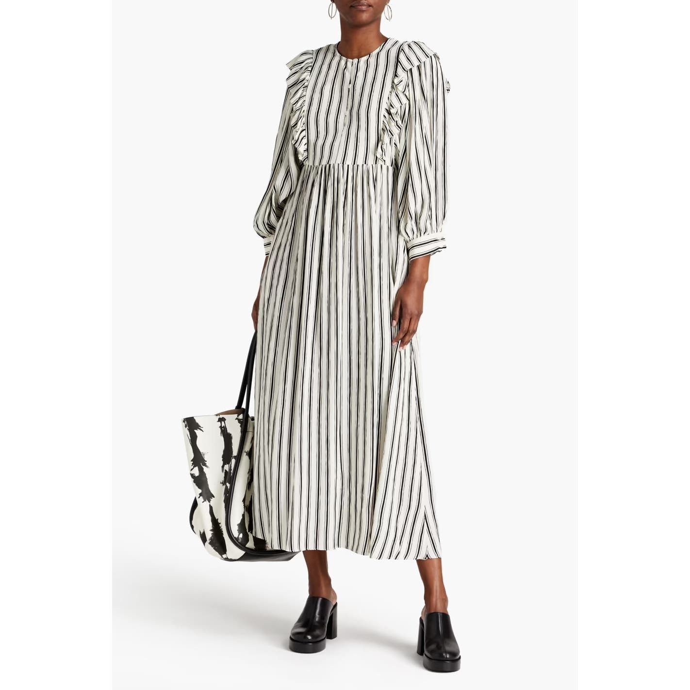 image of Baum Und Pferdgarten Alona Striped Crepon Midi Dress Size 6 in Cream, Women's