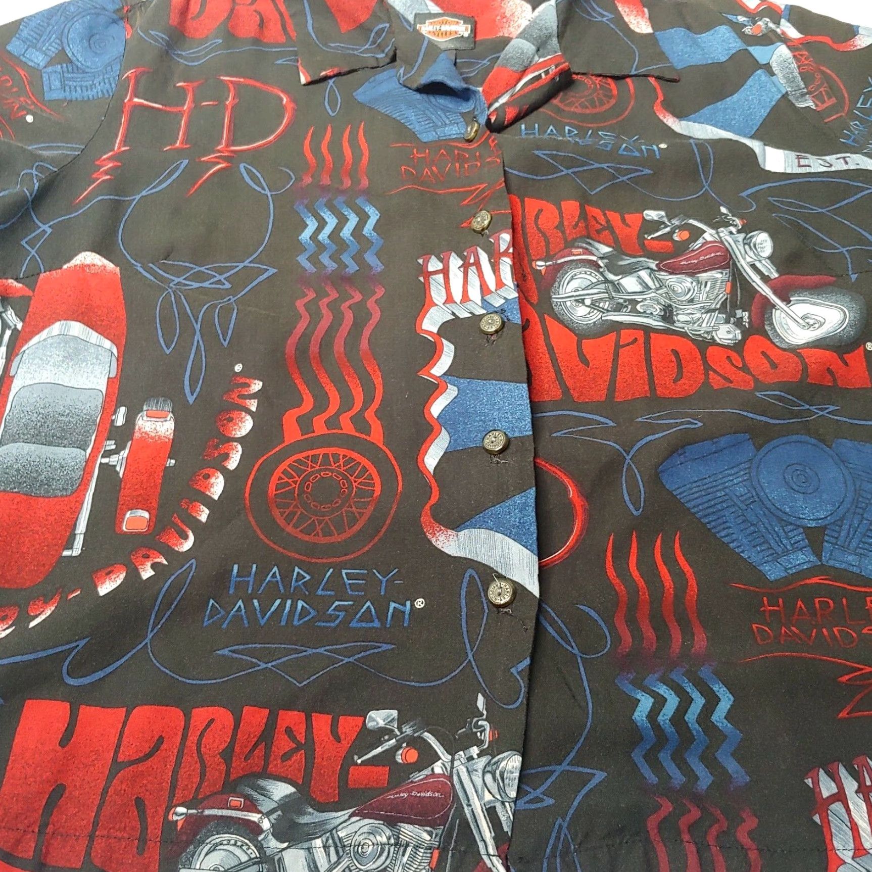 Harley Davidson Harley-Davidson Shirt Women L Black Multicolor Tori Richard for Harley-Davidson Blouse Casual Short Sleeve Biker Motorcycle Size L / US 10 / IT 46 - 7 Thumbnail