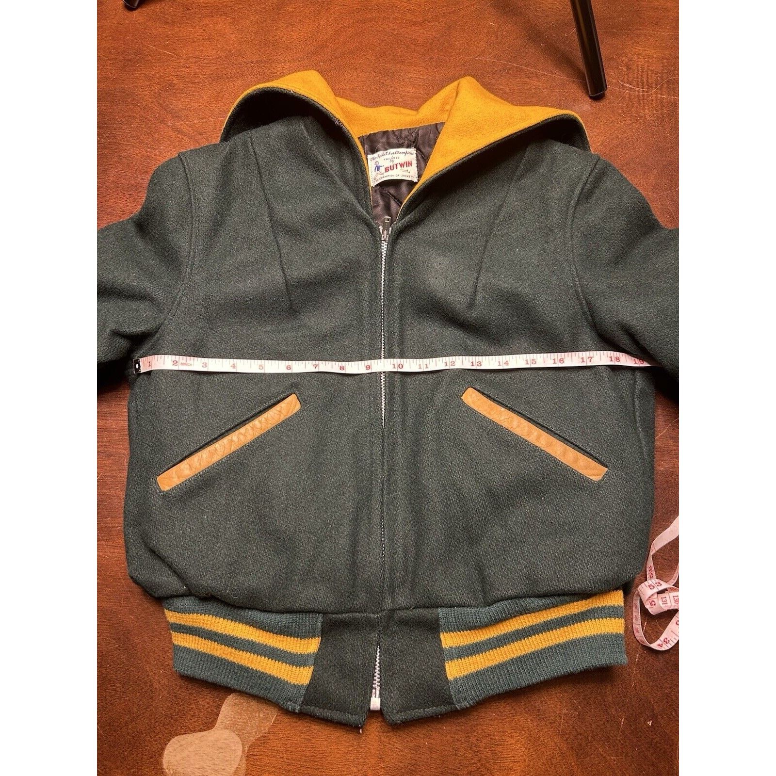 Vintage 1960s Butwin Talon Zipper Hooded Letterman Varsity Jacket Size US XS / EU 42 / 0 - 4 Thumbnail