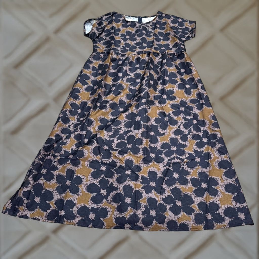 Vintage Unbranded Floral Maxi Dress Womens 2XL Blue Brown Short Sleeve Casual Boho NWOT Dress Length: Long Size 40" / US 18 - 1 Thumbnail
