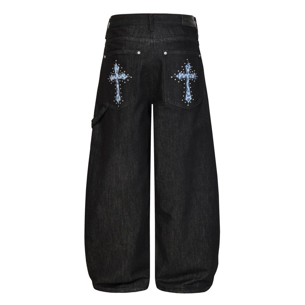 Jean Men's Vibe Hip Hop Cross Embroidered Wide-Leg Jeans Size US 32 / EU 48 - 1 Thumbnail