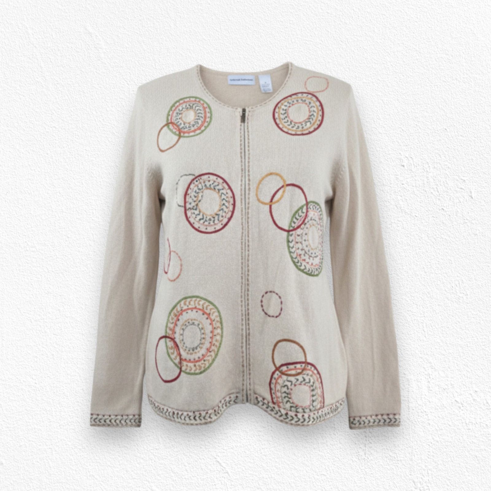 Vintage Y2K Embroidered Zip Cardigan Knit Sweater Size Medium Size M / US 6-8 / IT 42-44 - 1 Thumbnail