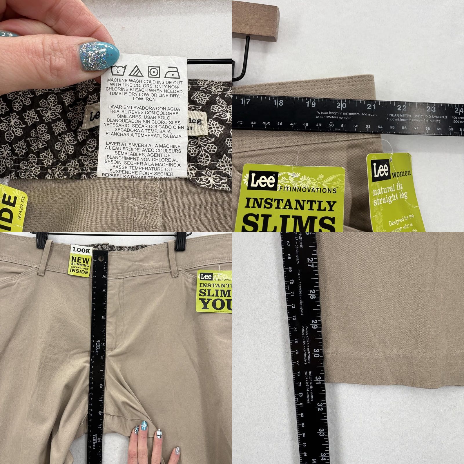 Lee Lee Womens Pants Khakis 22W Beige Natural Fit Straight Leg Elastic Waist Pockets Twill Slimming Stretch Casual Size 40" / US 18 - 8 Thumbnail