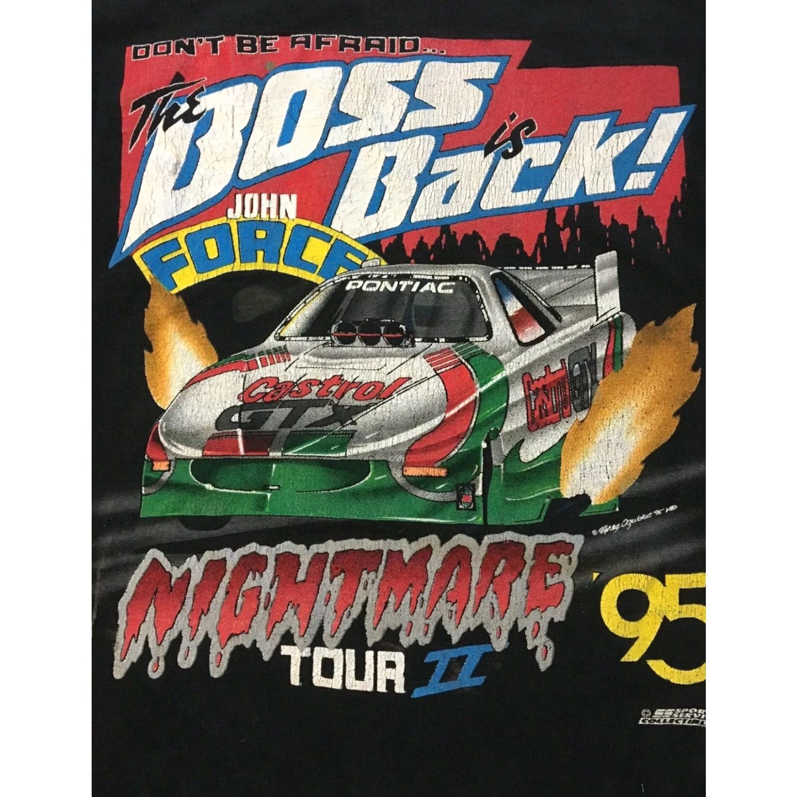 Fruit Of The Loom Vtg 90s John Force Boss Is Back Shirt XL Black USA NASCAR Grunge Distress Short Sleeve Men T-Shirt Size US XL / EU 56 / 4 - 3 Thumbnail