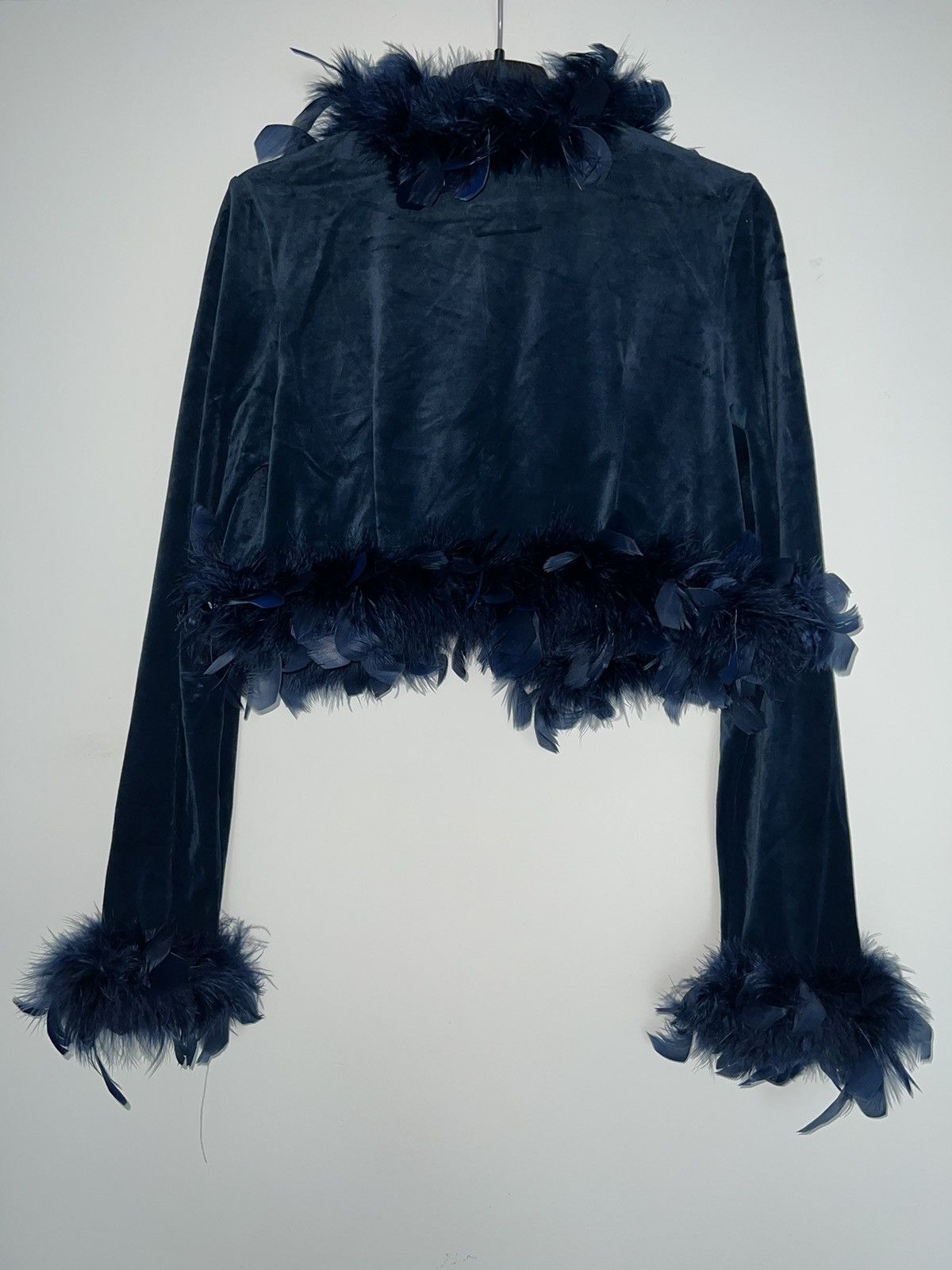 Miu Miu Blue velvet crop with feathers trim 🦚🦕 Size M / US 6-8 / IT 42-44 - 14 Thumbnail