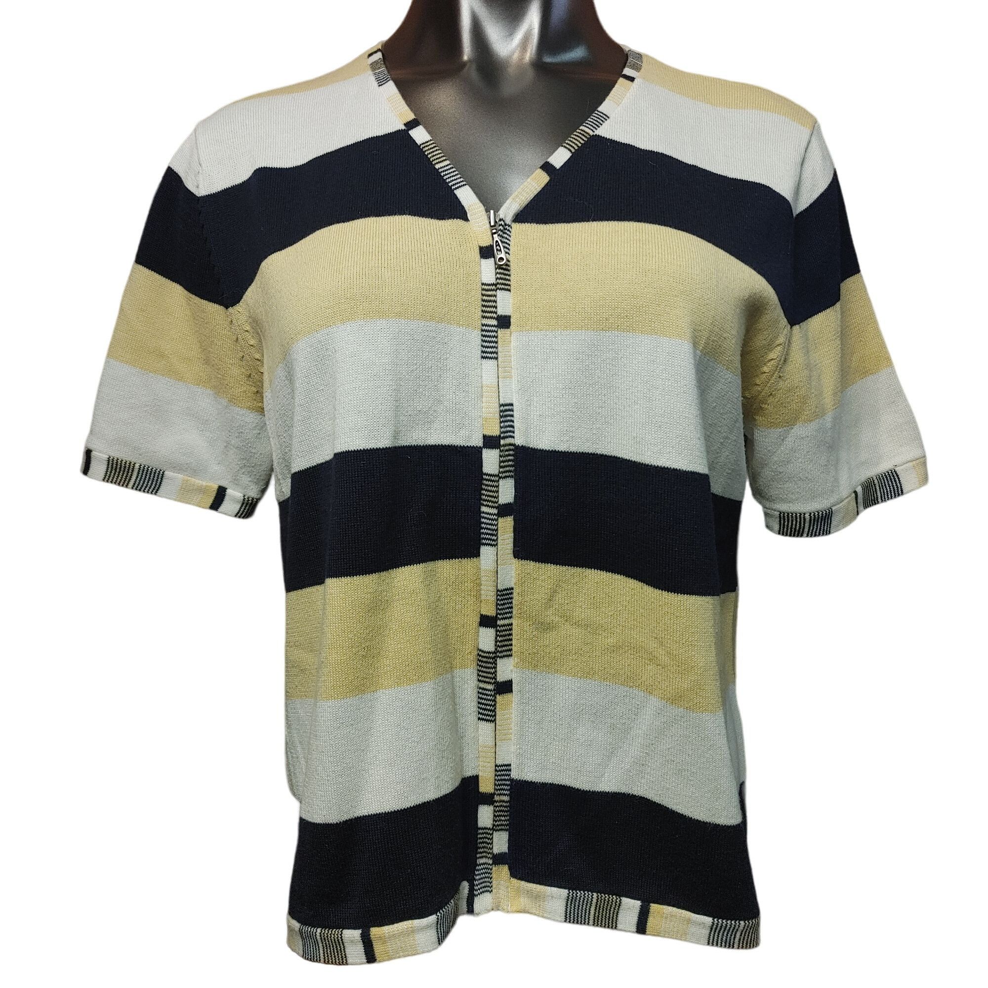 Other Christopher & Banks Women's Yellow/Black Stripped Wool Zippe Size L / US 10 / IT 46 - 1 Thumbnail
