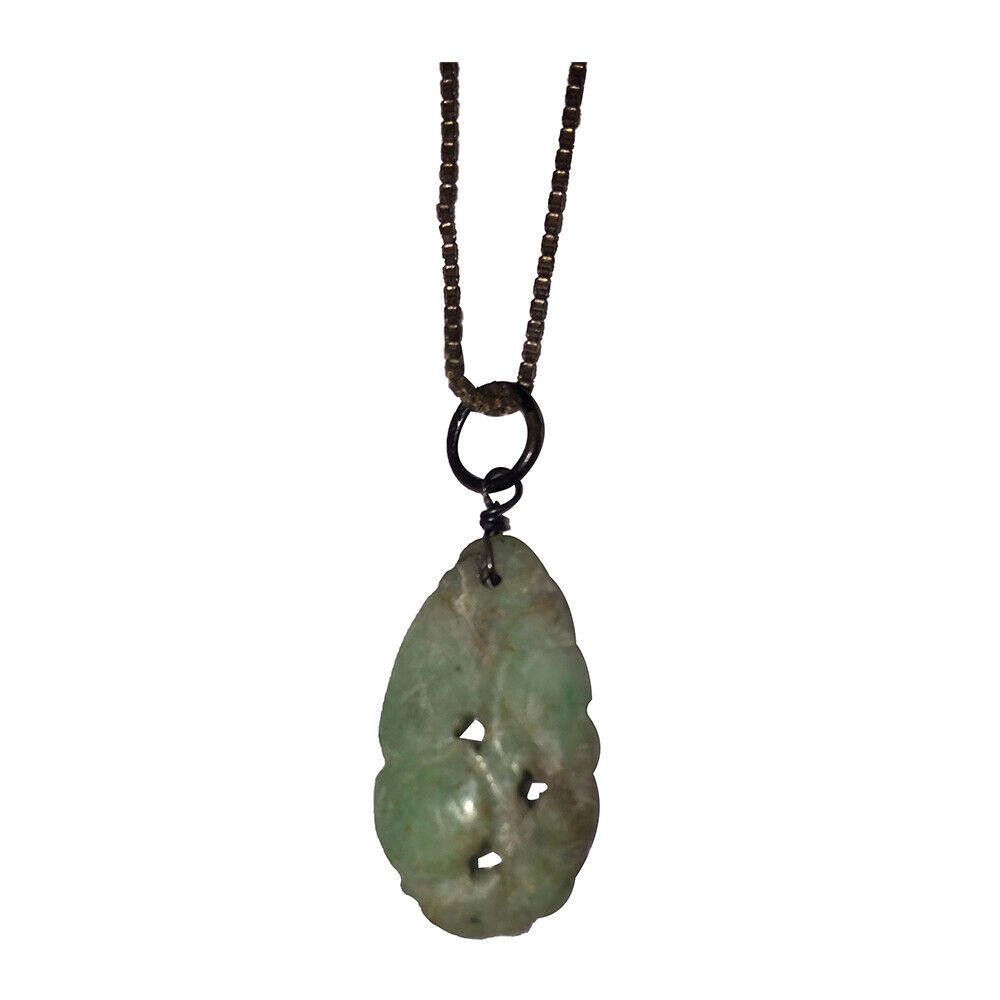 Sterling Silver Chinese Carved Oblong Jadeite Pendant & Sterling Necklace Size ONE SIZE - 1 Thumbnail
