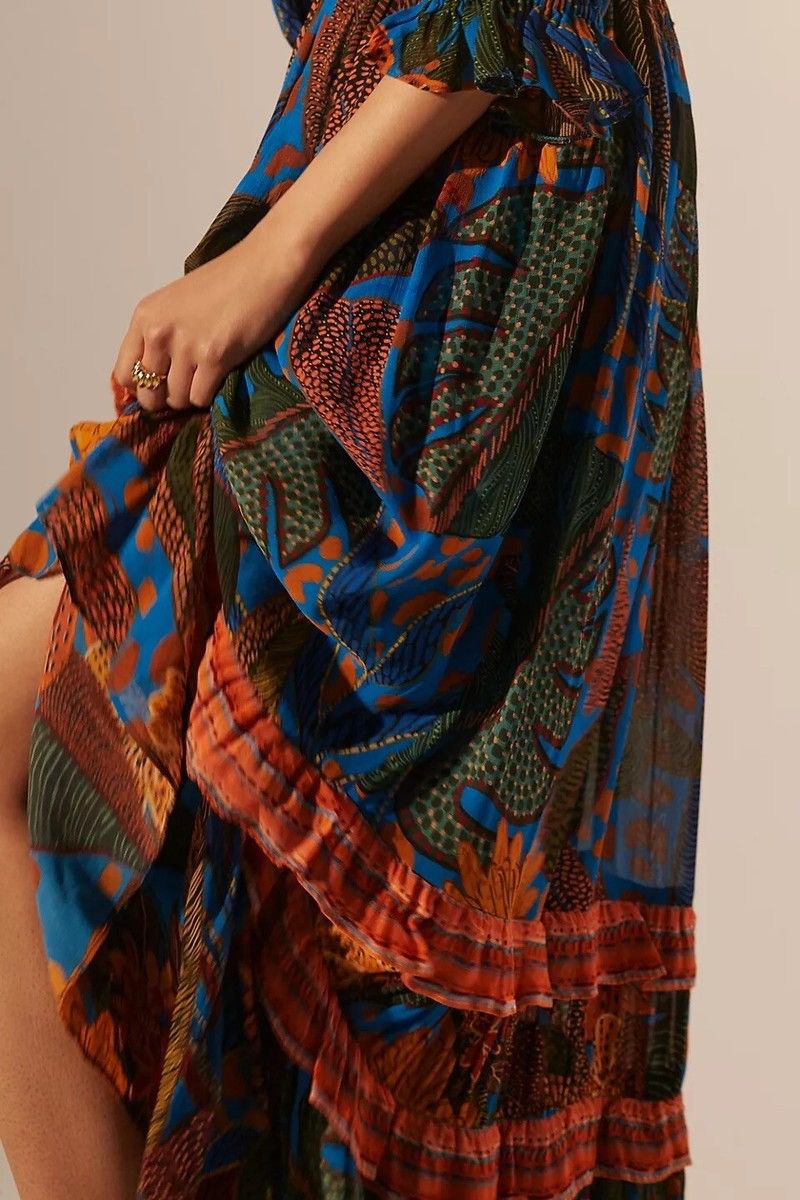 Farm Rio Farm Rio x Anthropologie Puff Sleeve Maxi Dress Carnival NWT Size XXS / US 00 / IT 34 - 9 Thumbnail