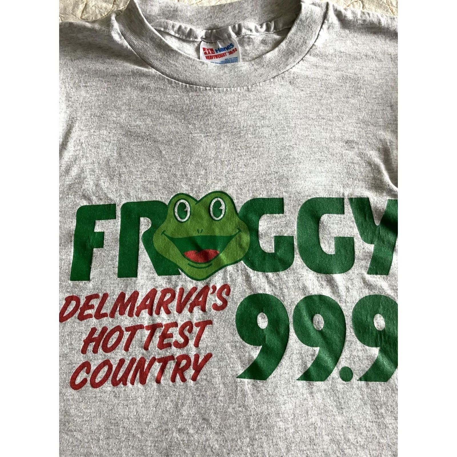 Hanes VINTAGE Froggy 99.9 FM Radio Hanes Heavyweight Mens L Gray Single Stitch Tshirt Size US L / EU 52-54 / 3 - 2 Thumbnail