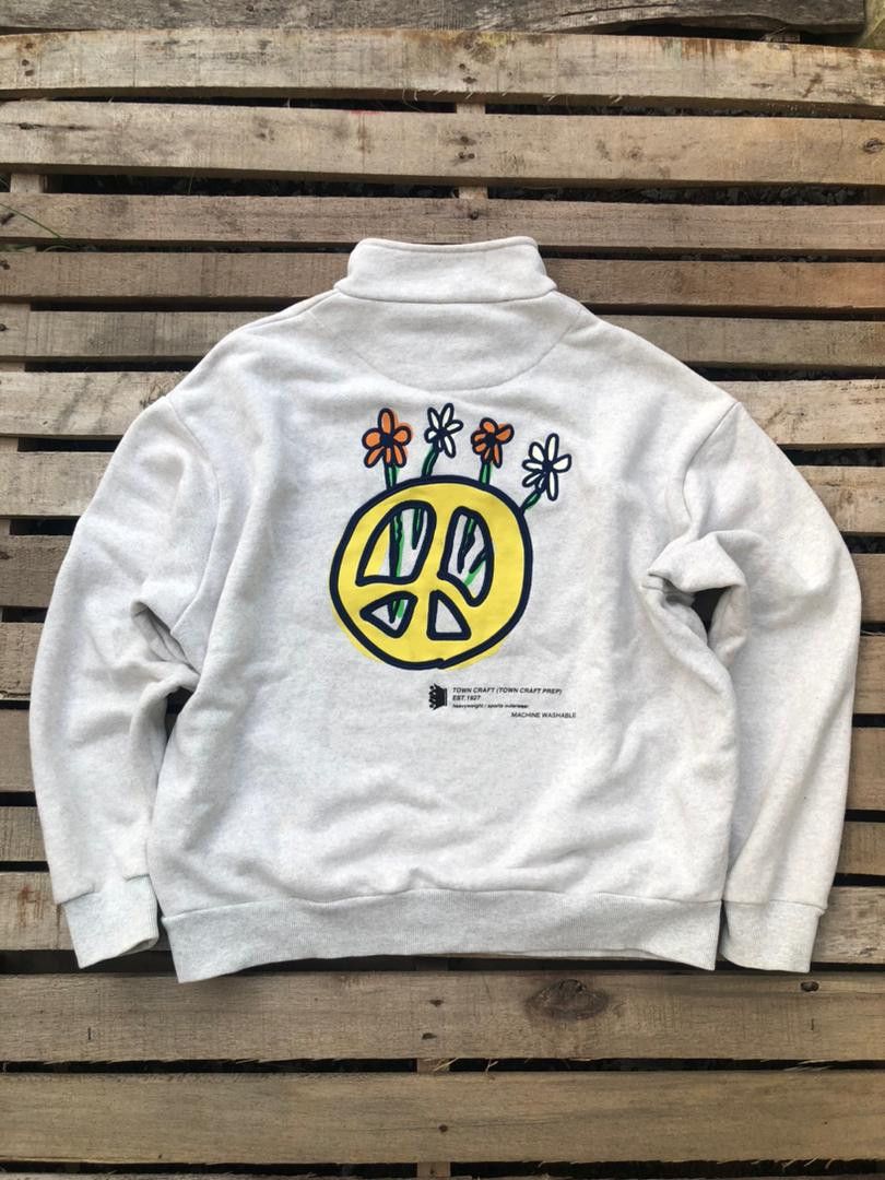 Towncraft Vintage Towncraft "Peace And Flower" Half-Zip Sweatshirt Size US XXL / EU 58 / 5 - 1 Thumbnail