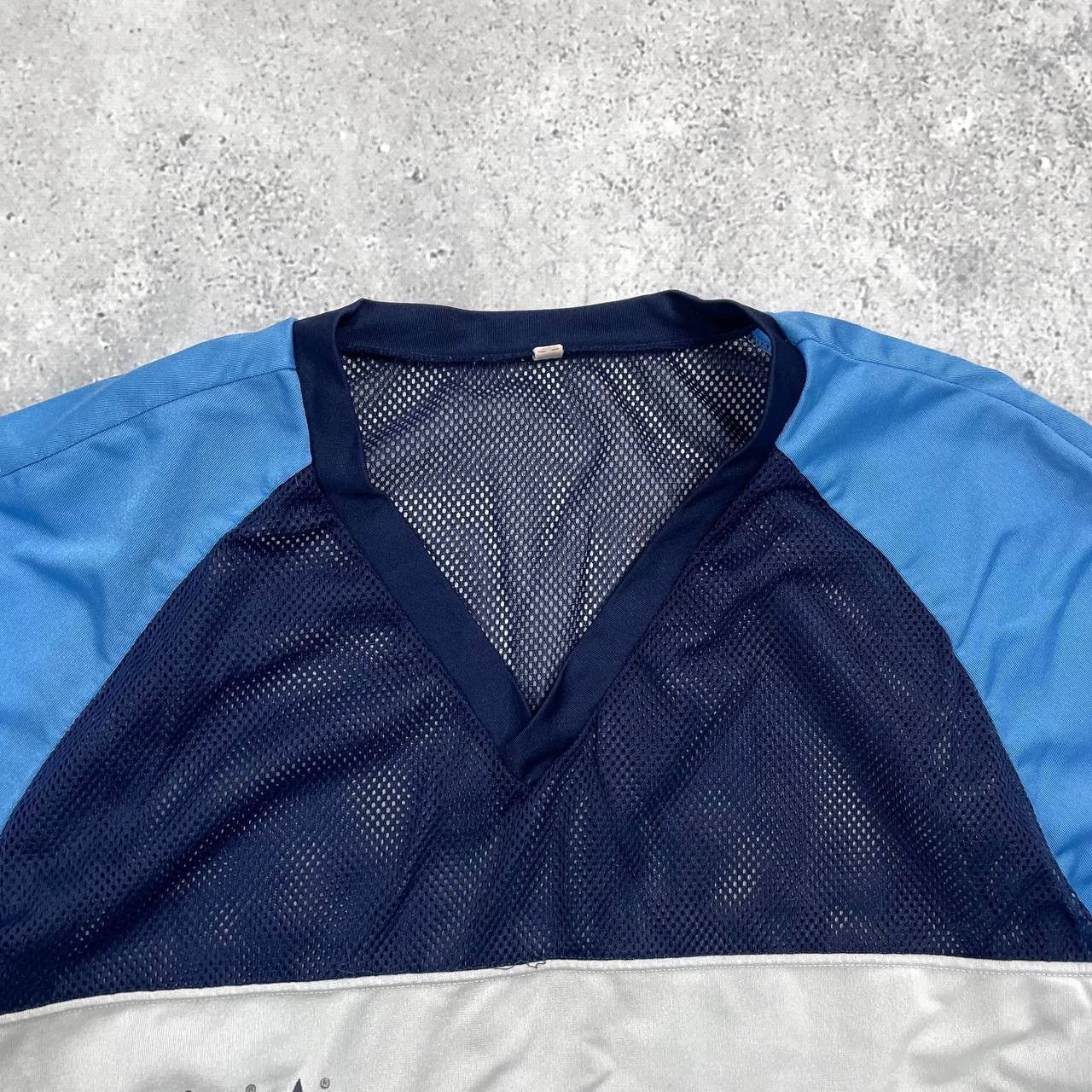 Adidas Vintage 80s Adidas Trefoil Mesh V-Neck T Shirt Blue Size M Size US M / EU 48-50 / 2 - 4 Thumbnail