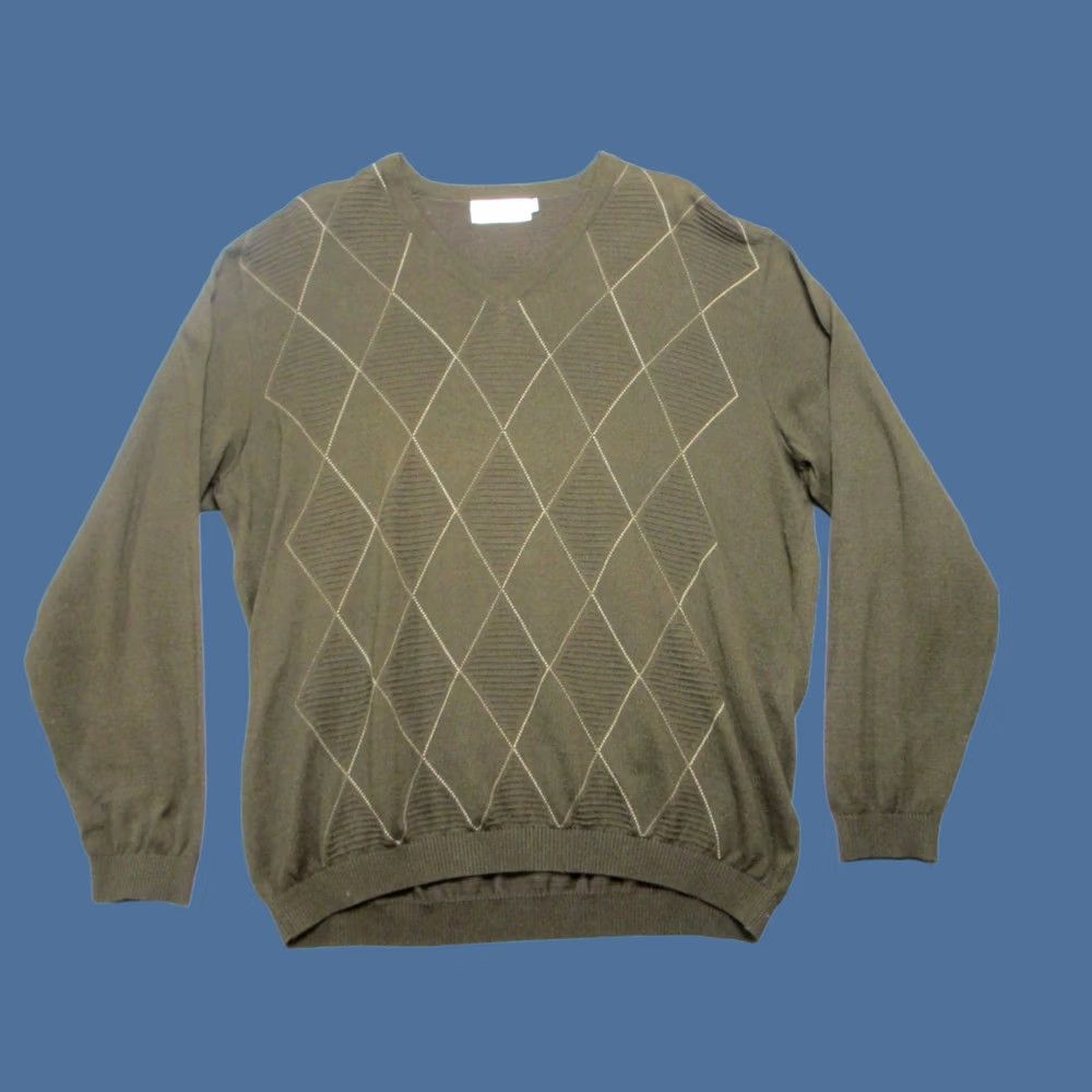 Vintage St. Croix Knits Malouf's Sweater Mens Large Green Argyle Diamond V-Neck Pullover Short Sleeve? Size US L / EU 52-54 / 3 - 1 Thumbnail