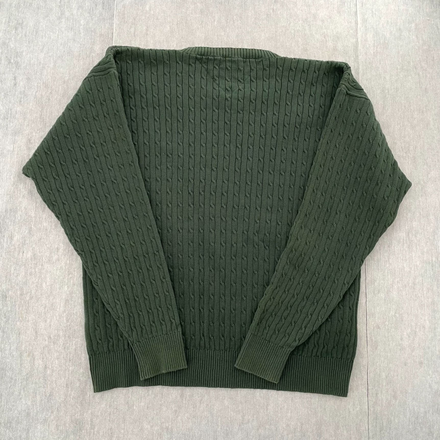 Tommy Hilfiger VINTAGE Tommy Hilfiger Sweater Adult XL Green Cable Knit V-Neck Logo 90s Mens Size US XL / EU 56 / 4 - 2 Thumbnail
