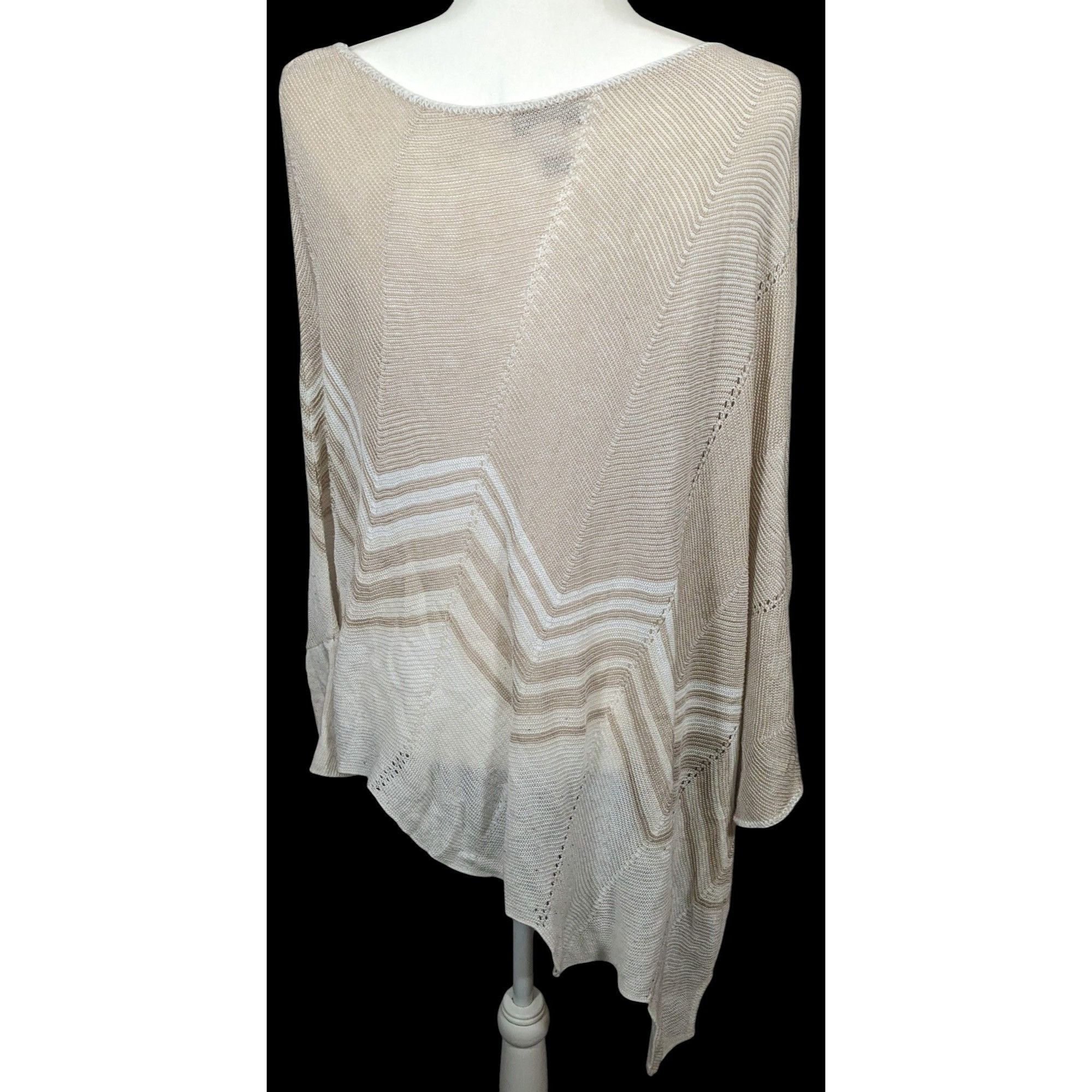 Other Christopher & Banks Preppy Cream ZigZag Knit Poncho Size L / US 10 / IT 46 - 2 Thumbnail