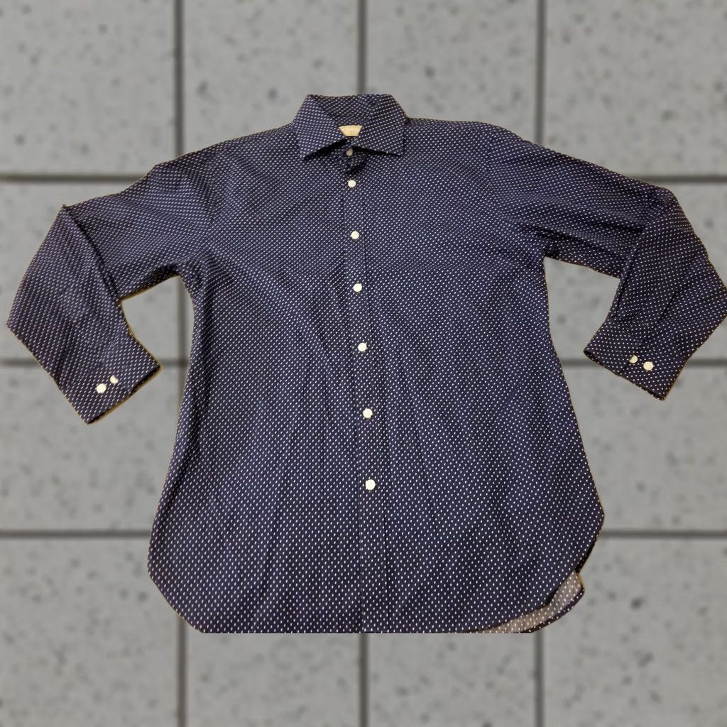 Michael Kors Michael Kors Mens Dress Shirt 15 1/2 32 33 Slim Navy Blue Button Cotton Size 42R - 1 Thumbnail