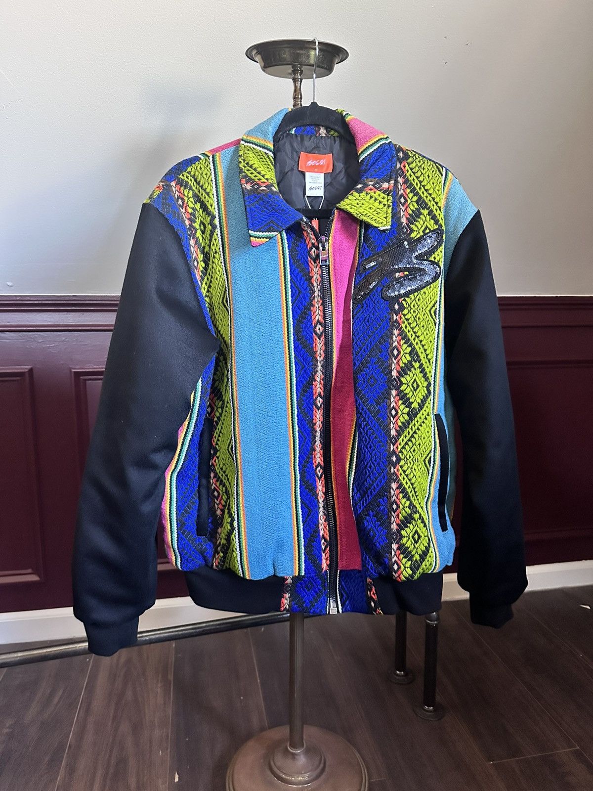 Bossi Sportswear CASHMERE sleeve SEQUIN peace sign WOVEN bomber jacket NWT Size US M / EU 48-50 / 2 - 1 Thumbnail