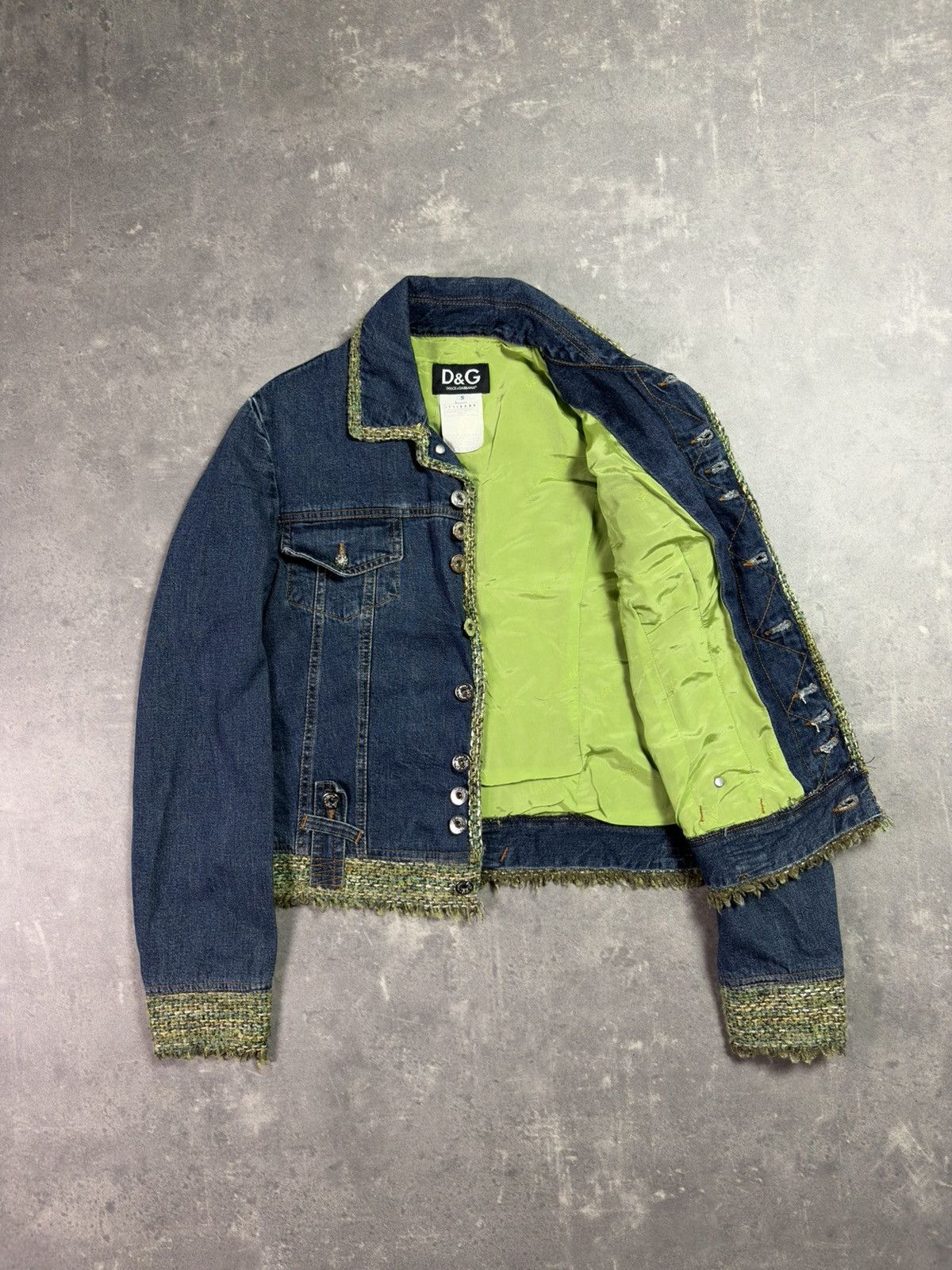 Dolce & Gabbana 00s D&G Dolce & Gabbana Tweed Trim Short Denim Jacket S Size S / US 4 / IT 40 - 8 Thumbnail