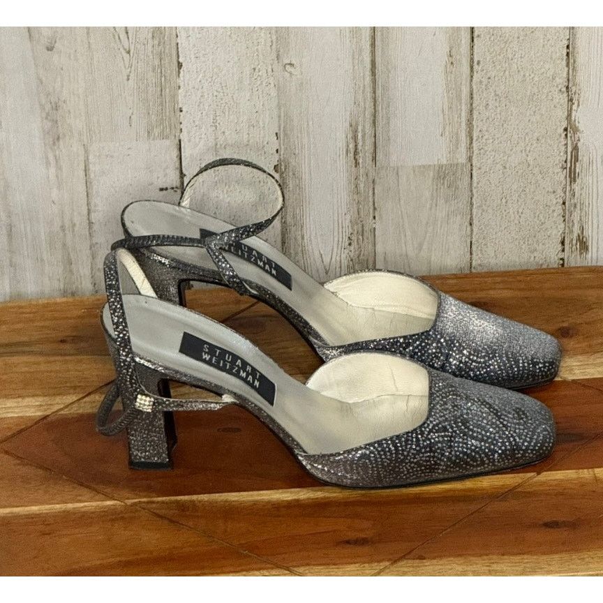 Stuart Weitzman Stuart Weitzman Women's Silver Strappy Block Heels Size US 9 / IT 39 - 2 Thumbnail