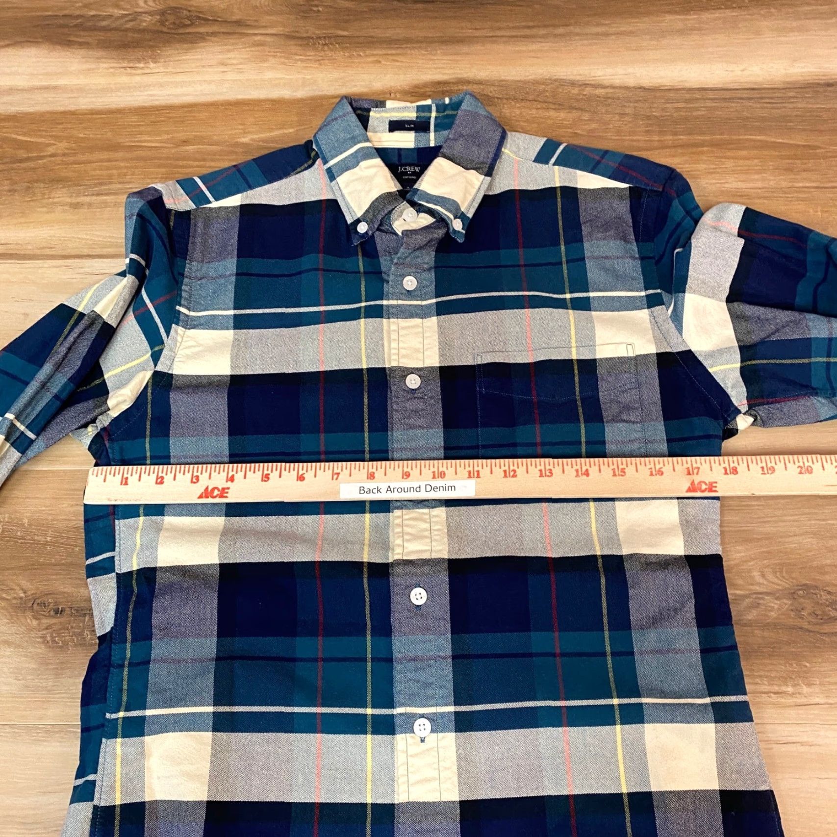 J.Crew J.CREW Oxford Shirt Mens Small Slim Fit Plaid Button-Down Blue Green Cotton Size US S / EU 44-46 / 1 - 7 Thumbnail