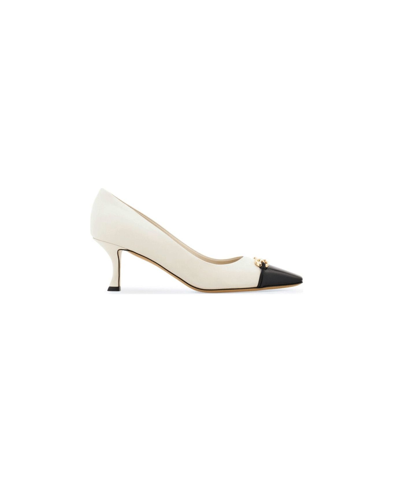 Salvatore Ferragamo o1s1rm1225 60mm Gancini Plaque Pumps in White/Black Size US 10 / IT 40 - 1 Thumbnail